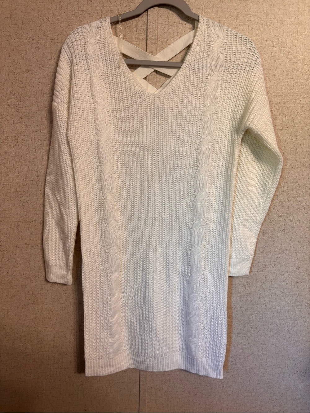 Cream Knit Scoop Neck Sweater Dress - Large